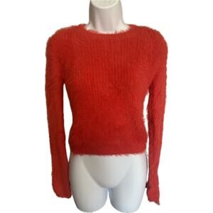 Zara red eyelash fuzzy open back long sleeve sweater small NWOT